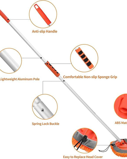 Wontolf 62'' Car Wash Brush with Long Handle Chenille Microfiber Car Wash Mop Car Washing Brush Cleaning Kit Windshield Window Squeegee Wheel Brush Car Duster Dry Towels for Cars RV Truck Boat 10PCS