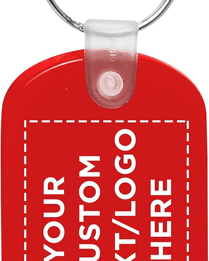 DISCOUNT PROMOS Tag Soft Plastic Keychains - 10 pack - Customizable Text, Logo - Small Key Tag Chain For Staying Organized - Rubber Key Ring Keychain – Red