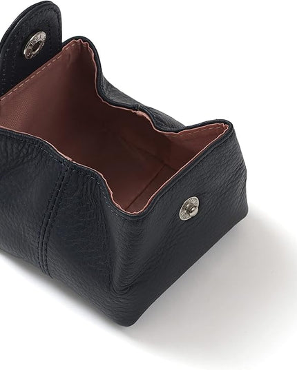 Cockatoo Genuine Leather Coin Pouch Change Holder Mini Snap Pocket Wallet for Men Women (Set of L&S,NAVY BLUE)