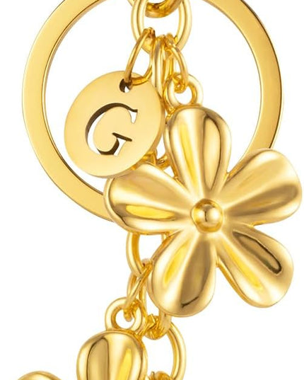 XGALBLA Gold/Silver Initial Keychain Flower Charms for Key Cute Letter Keyring for Purse Handbag Backpack