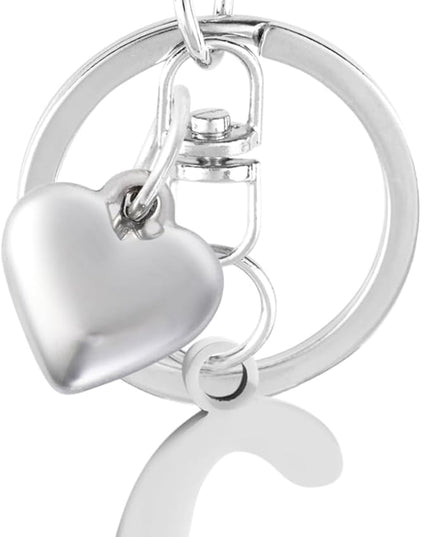 A-Z Heart Initial Letter Keychain, Stainless Steel Alphabet Charm for Handbags, Gift for Women and Girls