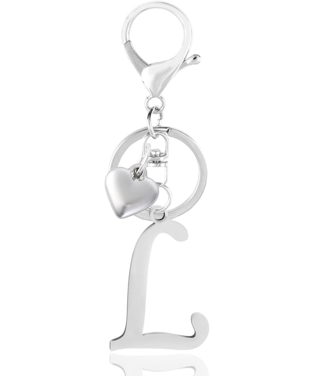 A-Z Heart Initial Letter Keychain, Stainless Steel Alphabet Charm for Handbags, Gift for Women and Girls