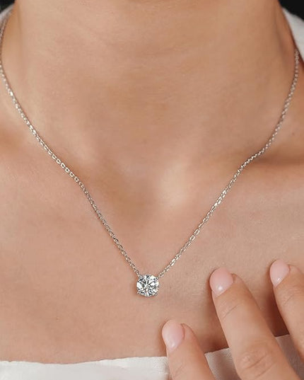 IMOLOVE Moissanite Solitaire Pendant Necklaces for Women Sterling Silver with 18K White Gold Plated 1-3 Carat D Color VVS1 Clarity Mossanite Jewelry for Women