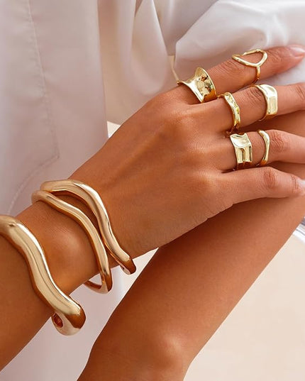 Chunky Rings for Women Adjustable Thick Rings Set Trendy Statement Stackable Ring for Women Chunky Jewlery Irregular Dome Flower Finger Knkuckle Thumb Ring