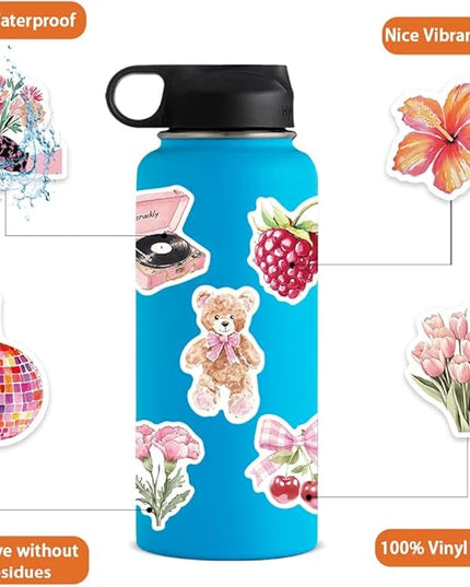 55 PCS Vintage Pink Stickers, Waterproof Retro Aesthetic Stickers for Water Bottles,Laptop Scrapbook Journaling Decorative Decals for Adults