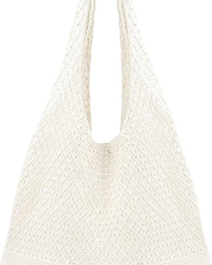 COOKOOKY Crochet Beach Tote bag Summer Beach Bag for Women Aesthetic Mesh Tote Bag Hippie Bag Knit Bag