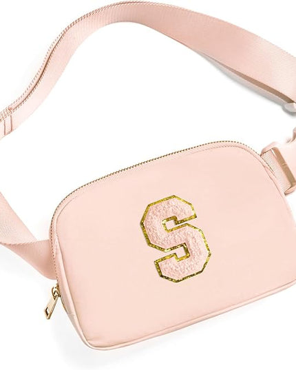Gitus Gifts for 8 9 10 11 12 Year Old Girls Belt Bag Fanny Pack Crossbody Bags with Initial Letter Patch Cute Stuff Birthday Gifts for Teen Girls Women Personalized Trend Stuff (Coral Pink-S)