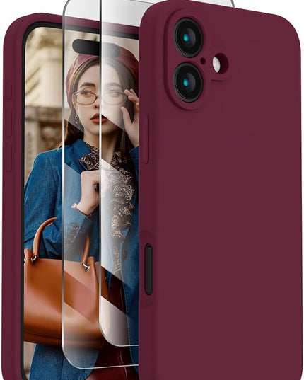 FireNova Designed for iPhone 16 Case, Silicone Upgraded [Camera Protection] Phone Case with [2 Screen Protectors], Soft Anti-Scratch Microfiber Lining Inside, 6.1 inch, Plum
