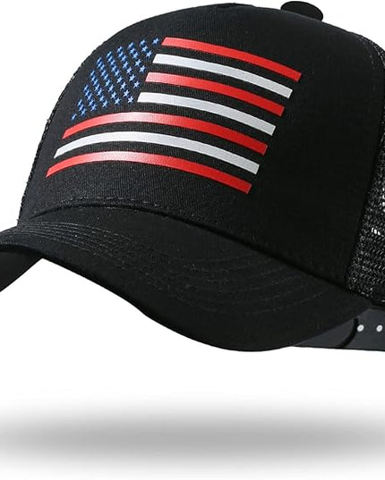 American Flag Trucker Hat - Snapback Hat, Baseball Cap for Men Women - Breathable Mesh Side, Adjustable Fit - for Casual Wear