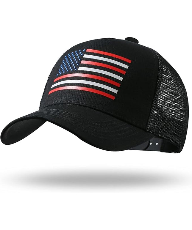 American Flag Trucker Hat - Snapback Hat, Baseball Cap for Men Women - Breathable Mesh Side, Adjustable Fit - for Casual Wear