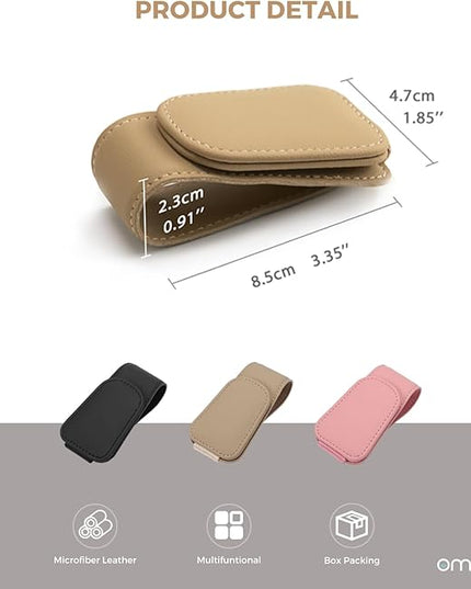 2 Pack Magnetic Leather Sunglass Holder, Eyeglass Hanger Clip for Car Sun Visor, Suitable for Different Size Eyeglasses (White, 2 Pack)