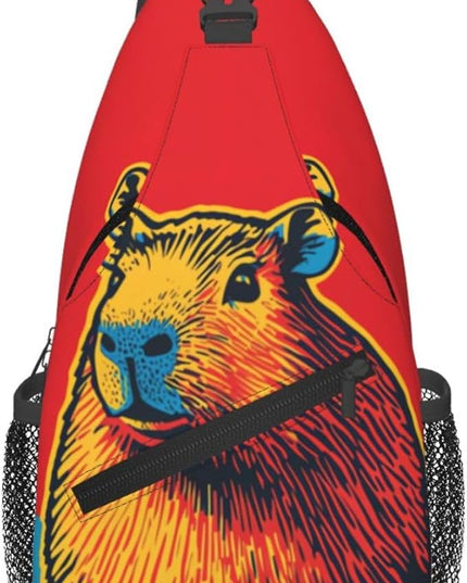 Animal Face Sling Bag Crossbody Bags Chest Bag Backpack for Travel Running and Hiking for Men Women Colorful Capybara