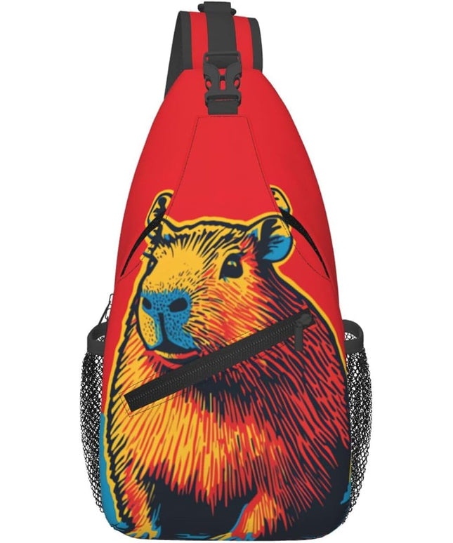 Animal Face Sling Bag Crossbody Bags Chest Bag Backpack for Travel Running and Hiking for Men Women Colorful Capybara