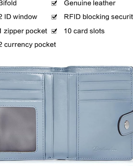 BOSTANTEN Women Leather Wallet RFID Blocking Small Bifold Zipper Pocket Wallet Card Case Purse with ID Window