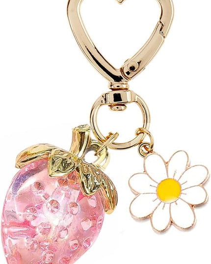 Agromusk Cute Strawberry Keychain,Bag Charms,Kawaii Heart Flower Daisy Key chains Accessories Decor for Girls Purse Gift