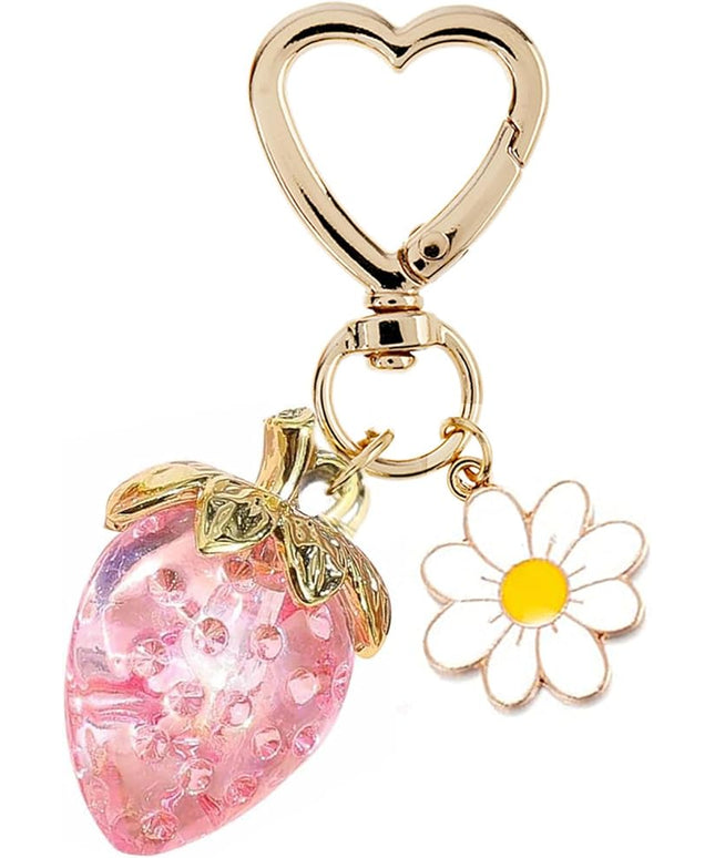 Agromusk Cute Strawberry Keychain,Bag Charms,Kawaii Heart Flower Daisy Key chains Accessories Decor for Girls Purse Gift