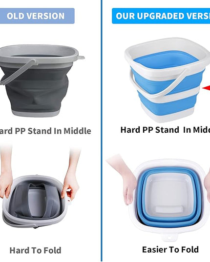 2 Pack Collapsible Buckets 5L 1.3Gallon Small Cleaning Bucket for Household Portable Plastic Bucket Outdoor Car Washing Tub Foldable Camping Beach Sand Water Pot Pail Space Saving Square Grey and Blue