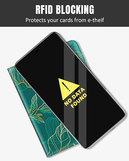 Rimilak Passport Holder, RFID Blocking Passport Cover Wallet Travel Essentials, Leather Travel Air Ticket Documents Organizer Protector for Women and Men, Gold Leaves