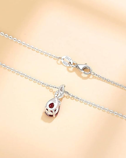 FANCIME 14K Solid White Gold Teardrop Pendant with Diamond Birthstone Necklace