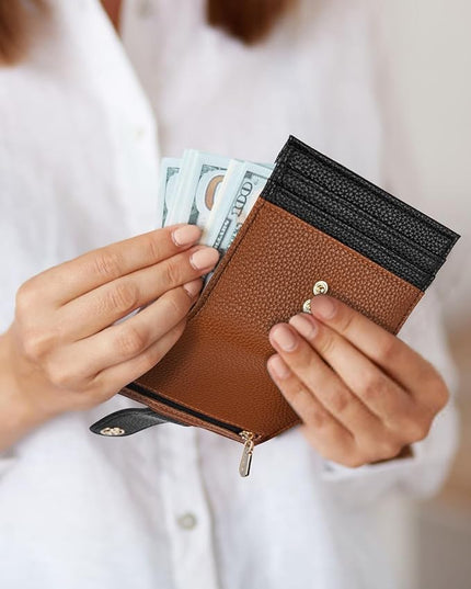 BOSTANTEN Slim Wallet for Women Small RFID Blocking Credit Card Holder Leather Bifold Wallets with Zipper Coin Pocket Black＆Brown