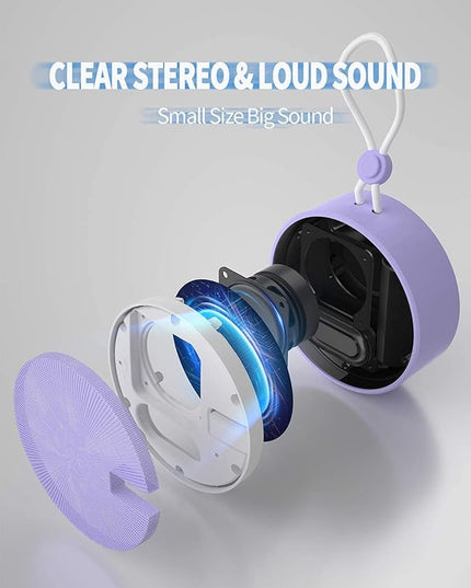INSMY C12 IPX7 Waterproof Shower Bluetooth Speaker, Portable Small Speaker, Speakers Bluetooth Wireless Loud Clear Sound Support TF Card Suction Cup for Kayak Canoe Beach Gift (Purple)