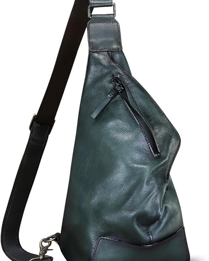Genuine Leather Sling Bag for Men and Women Vintage Full Grain Leather Sling Purse Chest Daypack Over Shoulder Crossbody Bag (Gray)