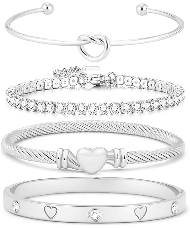 18 K Gold Plated Love Bangle Bracelet Stack Cuff Jewelry for Women Jewelry Set for Women Gift with Box