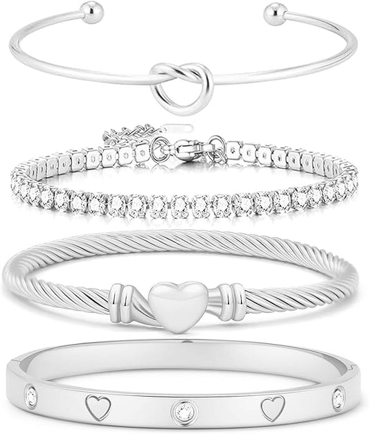 18 K Gold Plated Love Bangle Bracelet Stack Cuff Jewelry for Women Jewelry Set for Women Gift with Box