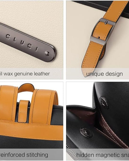 CLUCI Leather Backpack for Women, 15.6 inch Laptop Bag, Large Genuine Work Backpack Travel Back