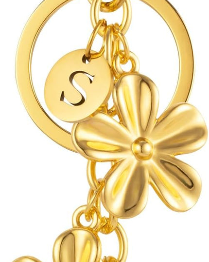 XGALBLA Gold/Silver Initial Keychain Flower Charms for Key Cute Letter Keyring for Purse Handbag Backpack