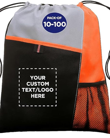 DISCOUNT PROMOS Custom Non-Woven Drawstring Backpacks Set of 10/50/100, Personalized Bulk Pack