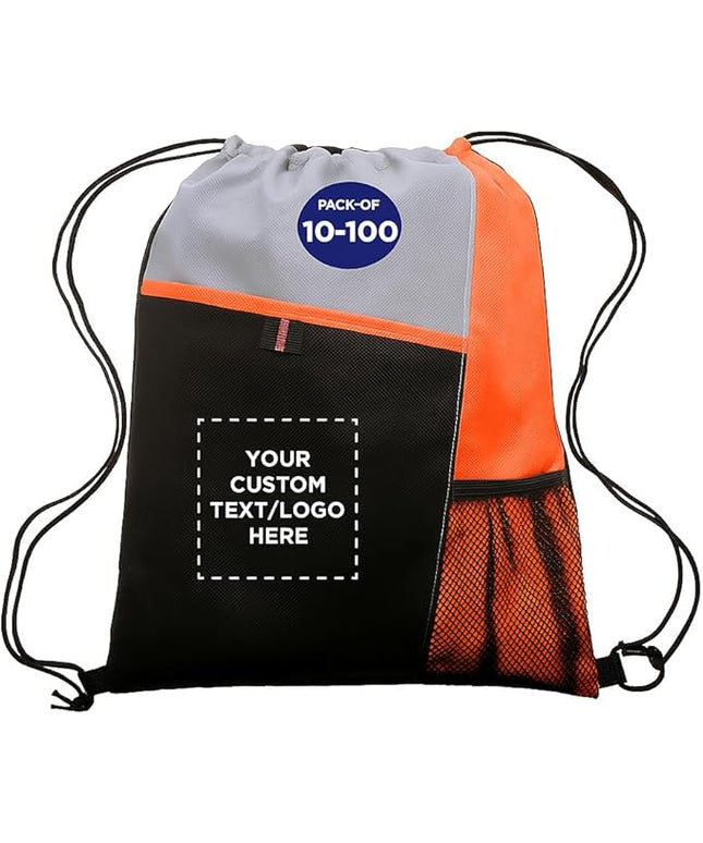 DISCOUNT PROMOS Custom Non-Woven Drawstring Backpacks Set of 10/50/100, Personalized Bulk Pack