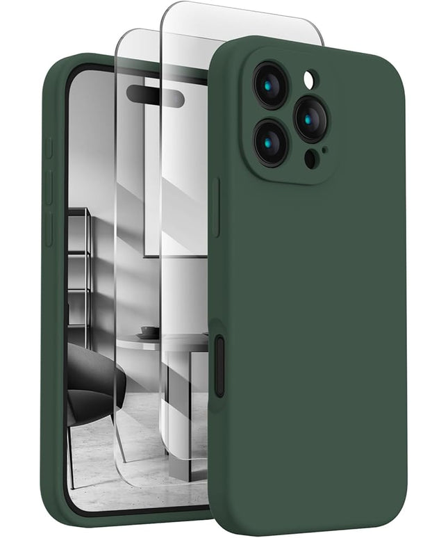 FireNova Designed for iPhone 16 Pro Max Case, Silicone Upgraded [Camera Protection] Phone Case with [2 Screen Protectors], Soft Anti-Scratch Microfiber Lining Inside, 2024, Alpine Green