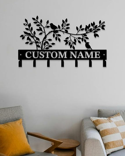 Personalized Custom Name Birds of Trees Wall Key Hooks,Metal Birds of Trees Art Clothes Hooks,Metal Birds of Trees Wall Home Storage Decorative,For Front Door, Hallway, Kitchen, Bedroom(Style A)