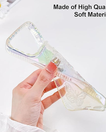 Cute Case for iPhone 17 Pro Case for Women Girls, with 3D Butterflies Pattern Design, Aesthetic Clear Iridescent Glitter Kawaii Girly Rainbow Protective Phone Cover