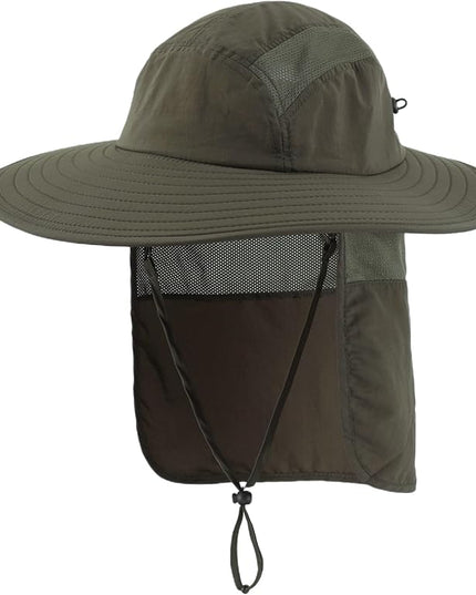 Home Prefer UPF 50+ Mens Wide Brim Fishing Hat with Neck Flap Sun Hat for Men Women Sun Protection Cap