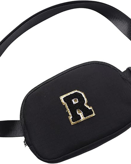 Glratn Initial Letter Belt Bag Crossbody Bags Fanny Pack For Girls，Birthday Gifts for 6 7 8 9 10 11 12 13 14 15 Year Old Girls,Purse for Kids,Cute Teen Trendy Stuff Travel Essentials.（Black-R）