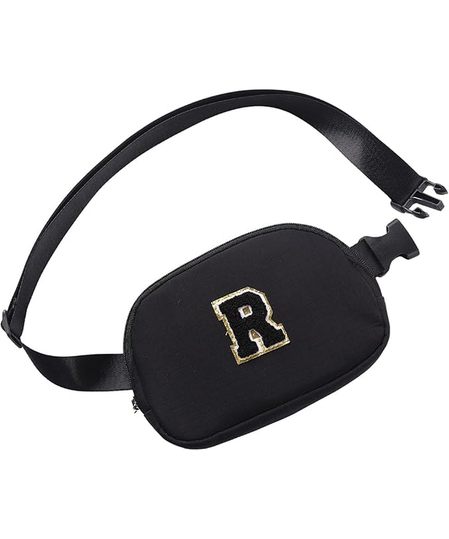 Glratn Initial Letter Belt Bag Crossbody Bags Fanny Pack For Girls，Birthday Gifts for 6 7 8 9 10 11 12 13 14 15 Year Old Girls,Purse for Kids,Cute Teen Trendy Stuff Travel Essentials.（Black-R）