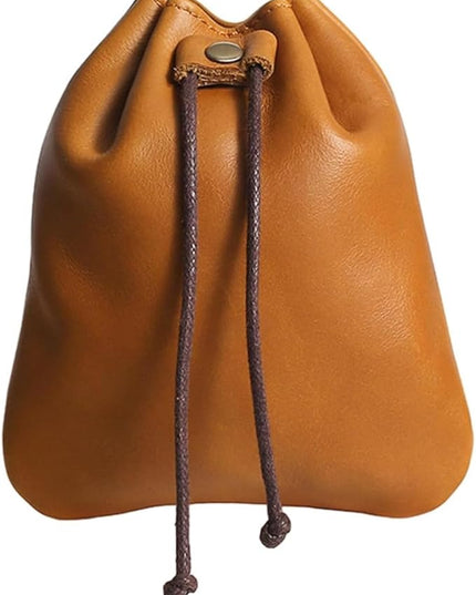 ZYLOXAR Women Genuine Leather Wallet Retro Drawstring Coin Pouch Money Organizer Slim Storage (Brown)