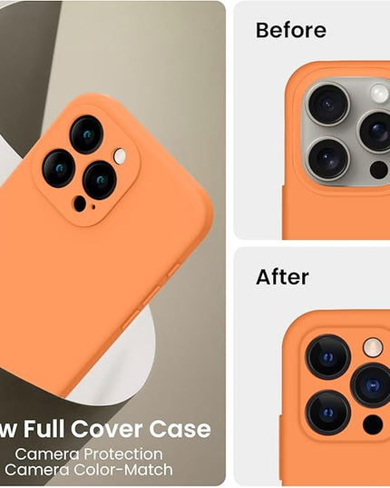 FireNova Designed for iPhone 15 Pro Case, Silicone Upgraded [Camera Protection] Phone Case with [2 Screen Protectors], Soft Anti-Scratch Microfiber Lining Inside, 6.1 inch, Kumquat