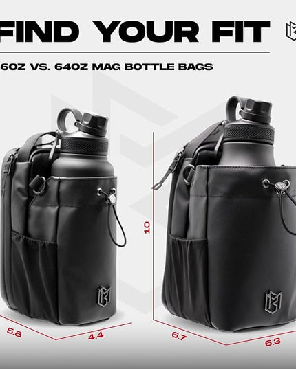 Magnetic Gym Bag for Men and Women – Sling Bottle Bag with Magnetic Attachment | Water Bottle Holder, Gym Pouch, Crossbody Bag for Sports & Travel, (Black - 64oz)