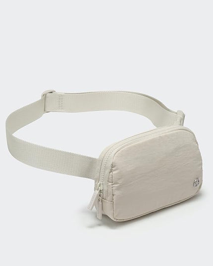Pander Two Way Zipper Fanny Pack Nylon Everywhere Belt Bag for Women, Water Repellent Waist Packs, Crossbody Bags with Adjustable Strap (White Opal).