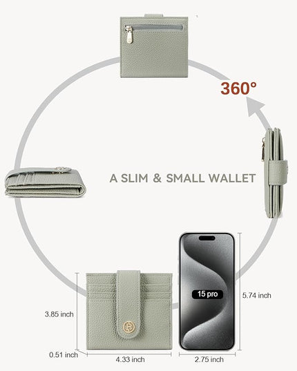 BOSTANTEN Slim Wallet for Women Small RFID Blocking Credit Card Holder Leather Bifold Wallets with Zipper Coin Pocket Light Green