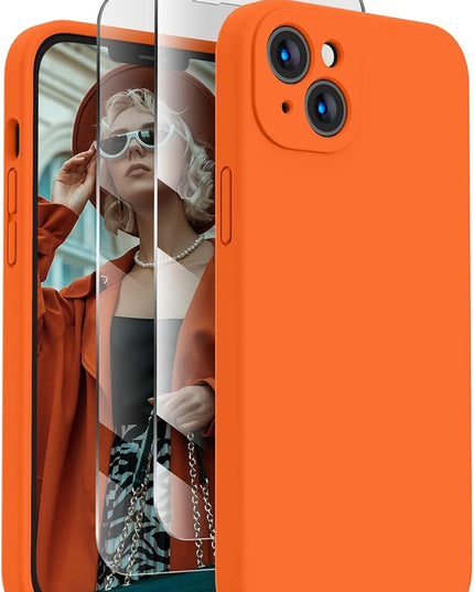 FireNova Designed for iPhone 14 Case, Silicone Upgraded [Camera Protection] Phone Case with [2 Screen Protectors], Soft Anti-Scratch Microfiber Lining Inside, 6.1 inch, Neon Orange