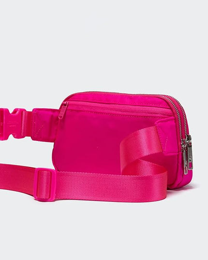 Pander Everywhere Belt Bag for Women, 5 Zipper Pockets Nylon Crossbody Fanny Pack Purse (Sonic Pink).