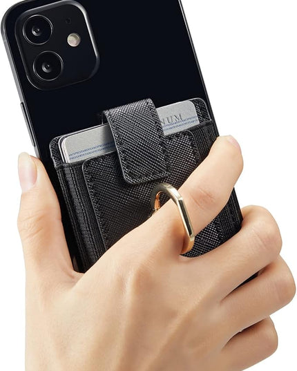 BIAJIYA Phone Card Holder RFID Leather Wallet Credit Adhesive Cell Case Stick-on Card Holder for Women and Men Back of Phone for Most of Smartphones