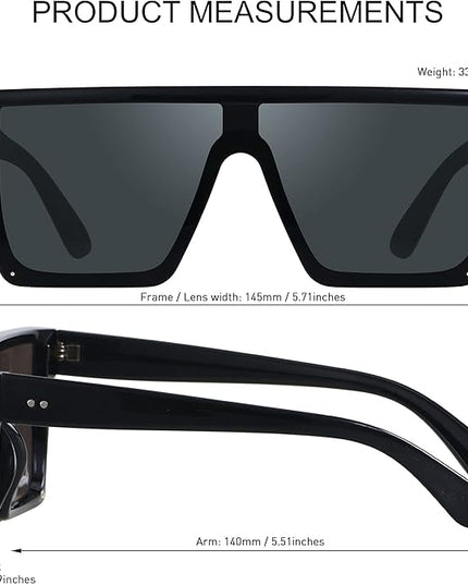 LYZOIT Square Oversized Sunglasses for Women Men Big Flat Top Fashion Shield Large UV Protection Rimless Shades