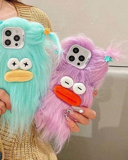 for iPhone 17 Case,Funny and Silly Weird Furry Phone Cases [DIY Long Hair with Hairclip] Ugly Phone Case Swap Challenge Gifts with Friends (Green)