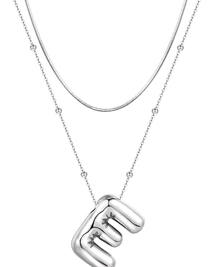 LUCA SMITH Initial Necklaces for Women, Dainty Balloon Bubble Letter, Name Letter Alphabet Pendant Layered Choker Chain Jewelry Gift