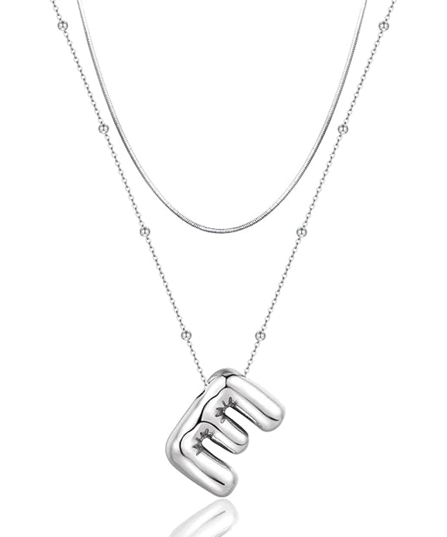 LUCA SMITH Initial Necklaces for Women, Dainty Balloon Bubble Letter, Name Letter Alphabet Pendant Layered Choker Chain Jewelry Gift
